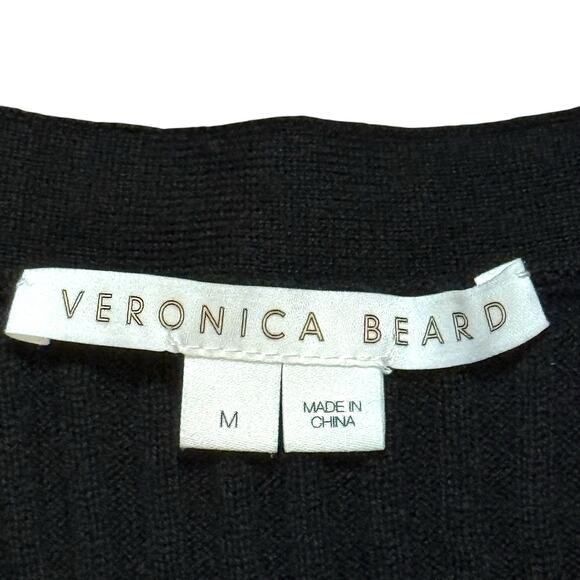 Veronica Beard Dalya Merino Wool Cardigan Sweater Black Size M Classic Luxury - Picture 2 of 11